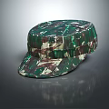 Camouflage Military Style Hat With Green Brown Pattern And Flat Top Design