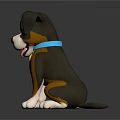 Cute Cartoon Dog Sitting With Closed Eyes Blue Collar Tongue Out And Reflective Floor