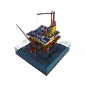 Offshore Oil Drilling Platform 3D Model With Structure Equipment And Underwater Foundation