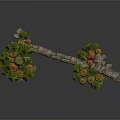 Festive Autumn Decorative Branch Structure With Green Leaves Pumpkins And Stone Base
