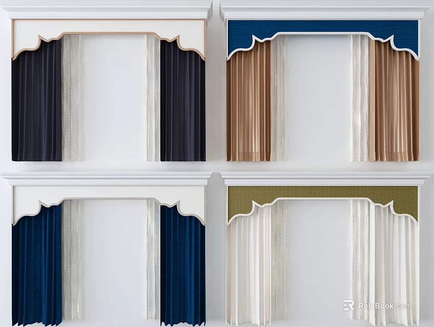 Elegant Curtain Designs with Multiple Colors and Ornate Valance for Home Decor 3d model 
