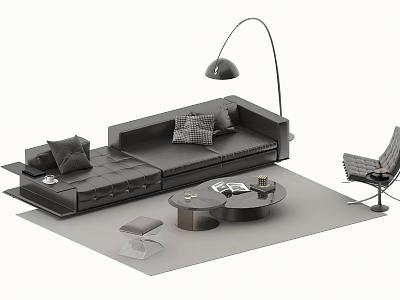 Modern Sofa Coffee Table Set With Plush Pillows Floor Lamp Armchair And Rug 3d model
