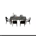 Elegant Modern Marble Dining Table With White Chairs Vase Nuts Bottle And Plates 3d model