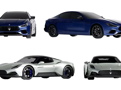 Maserati Luxury Cars Front Side Rear Views Blue Sedan Silver Sports Models 3d model