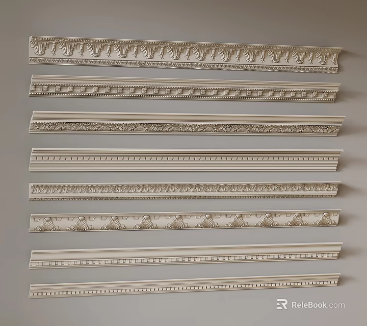 Various Ornate Decorative Moldings With Intricate Patterns For Interior Decoration 3d model 