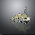 Yellow Specialized Engineering Vehicle With Tower Antennas Flags And Multiple Wheels 3d model