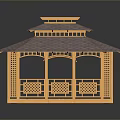 Orange Traditional Pavilion Model With Multi Layered Roof And Carved Railings