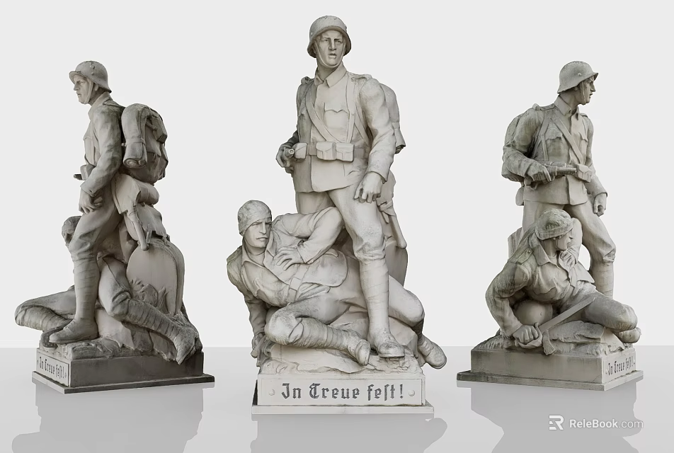 Soldier Sculptures with Standing and Kneeling Postures on Plinths Featuring La Treve fell Inscription 3d model 