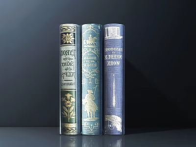 Vintage Decorative Books Arranged Side by Side with Intricate Cover Patterns 3d model