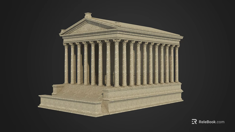 Classical European Architecture With Multiple Stone Columns Pediment And Steps 3d model 