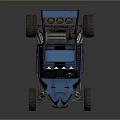 Blue Off-Road Utility Vehicle with Open Roll Cage Large Tires and Sturdy Suspension Design