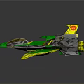 Cosmic Green And Yellow Spacecraft Showcasing Futuristic Aerodynamic Wing Design