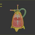 Gold Sprayer With Pink Liquid And Transparent Bottle On Metal Stand