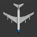 White and Blue Airliner with United States of America Livery and Four Engines