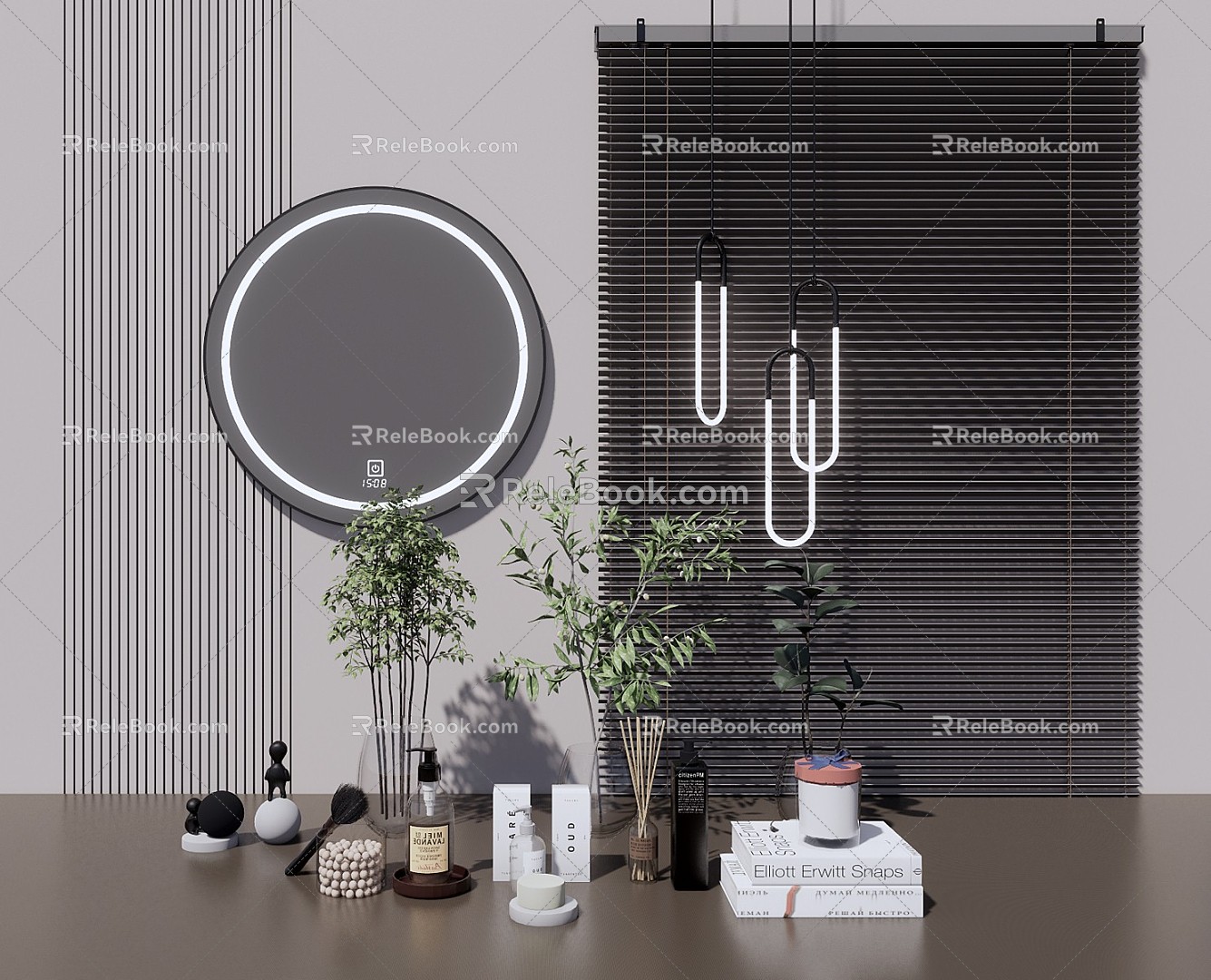 Modern toiletries bathroom green plant cosmetics toiletries venetian blinds combination model