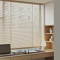 Light Colored Window Blinds In Modern Home Office Workspace With Laptop Bookshelf And Desk Lamp