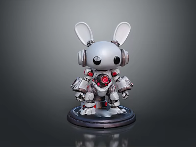 Gaming Movie Character Robot Rabbit With Mechanical Body Headphones And Red Core 3d model