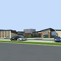 Aerial View Planning Modern Building Complex With Blue Roofs Central Green Space And Parking Lots