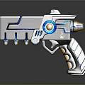 Advanced Futuristic Gun With Black Body Blue Glowing Lines Circular Light And Gold Accents