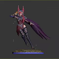 3D Fantasy Female Character Model With Purple Cape Red Blue Armor And Glowing Blue Base