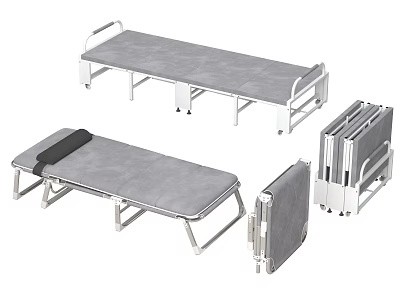 Portable Foldable Metal Frame Bed With Gray Mattress In Various Positions 3d model
