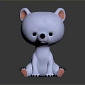 Cute White Cartoon Bear With Pink Ears And Paws Sitting On Black Background