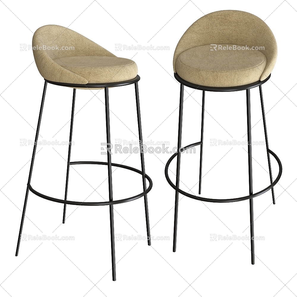 MISSANA Modern Italian Style Simple Fabric Bar Chair Bar Stool 3d model