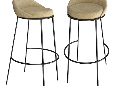 MISSANA Modern Italian Style Simple Fabric Bar Chair Bar Stool 3d model