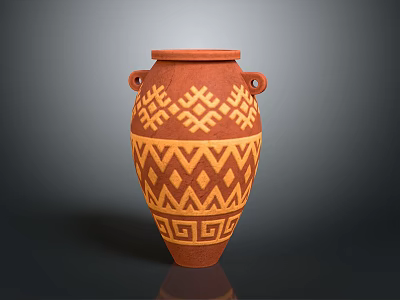 Terracotta Decorative Vase With Geometric Patterns And Two Side Handles For Household Use 3d model