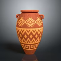 Terracotta Decorative Vase With Geometric Patterns And Two Side Handles For Household Use