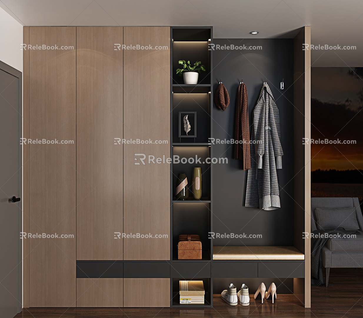 Italian Shoe Cabinet Entrance Cabinet 3d model