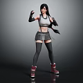 Female Fighter Character In Fighting Pose With Long Black Hair Gray Tank Top And Red Sneakers