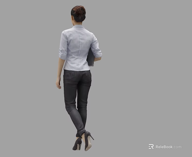 Professional Woman In White Shirt And Black Pants Carrying Bag Walking With High Heels 3d model 