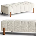 Modern Cream Upholstered Sofa Bench With Vertical Tufted Design And Wooden Legs