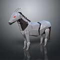 Silver Geometric Horse Sculpture With Red Eyes Black Mane And Tail