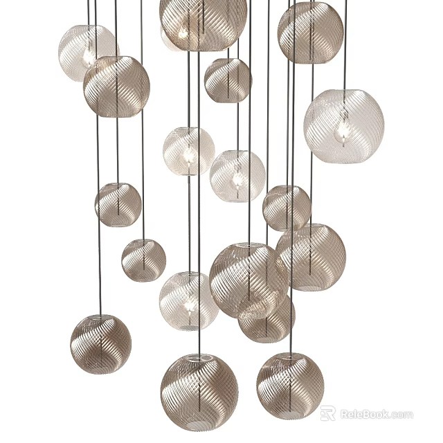 Modern Spherical Chandelier Featuring Woven Metal Texture Hanging Multiple Pendants 3d model 