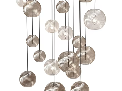 Modern Spherical Chandelier Featuring Woven Metal Texture Hanging Multiple Pendants 3d model