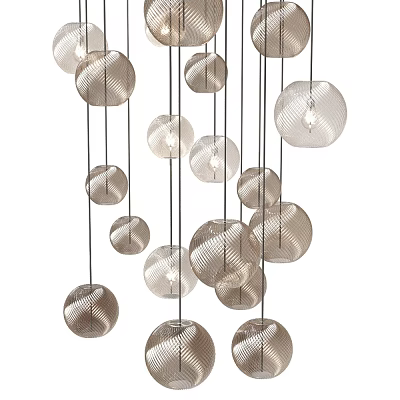 Modern Spherical Chandelier Featuring Woven Metal Texture Hanging Multiple Pendants 3d model