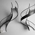 Modern Black Spiral Staircase With White Marble Steps And Metal Railings