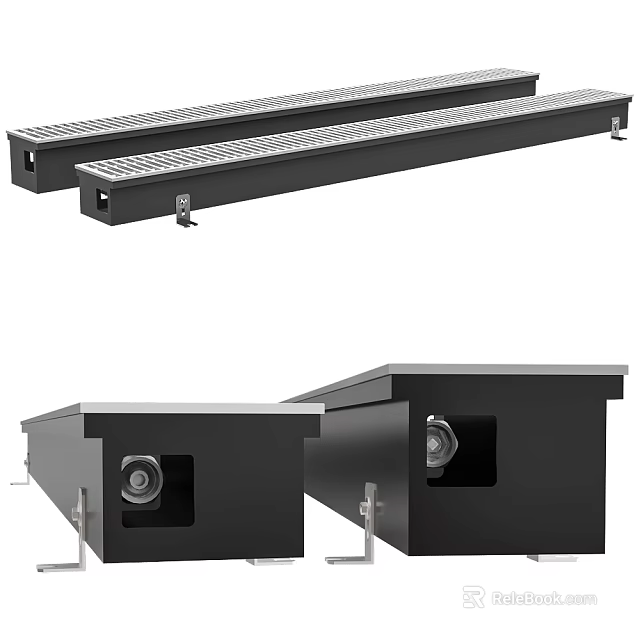 Black Metal Long Strip Structural Components With Durable Mounting Holes Design 3d model