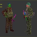 Game and Movie Military Characters in Camouflage Uniforms with Gear and Firearms Talking