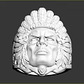 Silver Jewelry Ring Featuring Carved Native American Face With Feathered Headdress