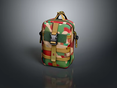 Camouflage Pattern Utility Bag With Metal Buckle And Adjustable Straps For Daily Use 3d model