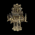 Ornate Multi Tiered Metal Decorative Ornament Set With Architectural Design And Colorful Inlays