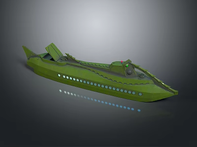 Green Boat Model With Open Deck Design And Row Of Small Windows 3d model