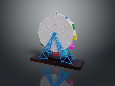 Miniature Ferris Wheel Model With White Wheel Blue Frame Colorful Cabins On Black Base 3d model