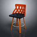 Wooden Bar Stool With Lattice Diamond Pattern Backrest Black Seat Metal Legs Silver Ring Support