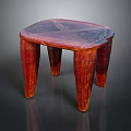 Handcrafted Reddish Wooden Stool With Four Legs And Textured Glossy Top Design