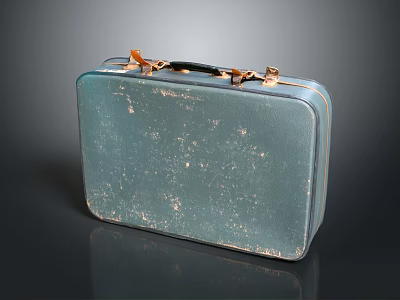 Vintage Blue Green Suitcase With Scratched Surface Gold Fittings And Black Handle 3d model