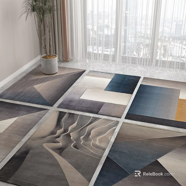 Square Rugs With Geometric Patterns And Wave Textures In Various Colors For Living Room Floor 3d model 